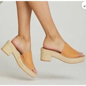 Soludos Laguna Mule Sandals Womens Size 6 Tan Leather Espadrille Slip On Resort